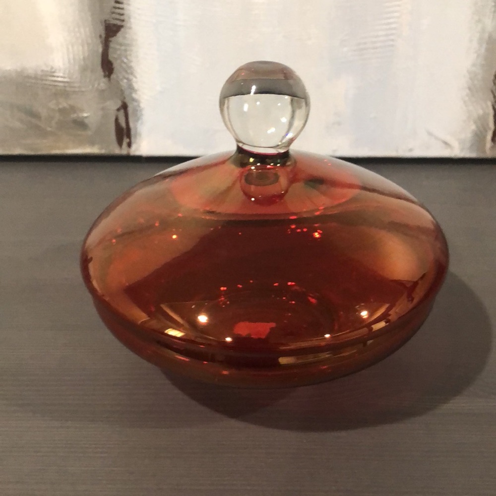 Gorgeous Iridescent Red Vintage Covered Glass Dish - Picture 2 of 13